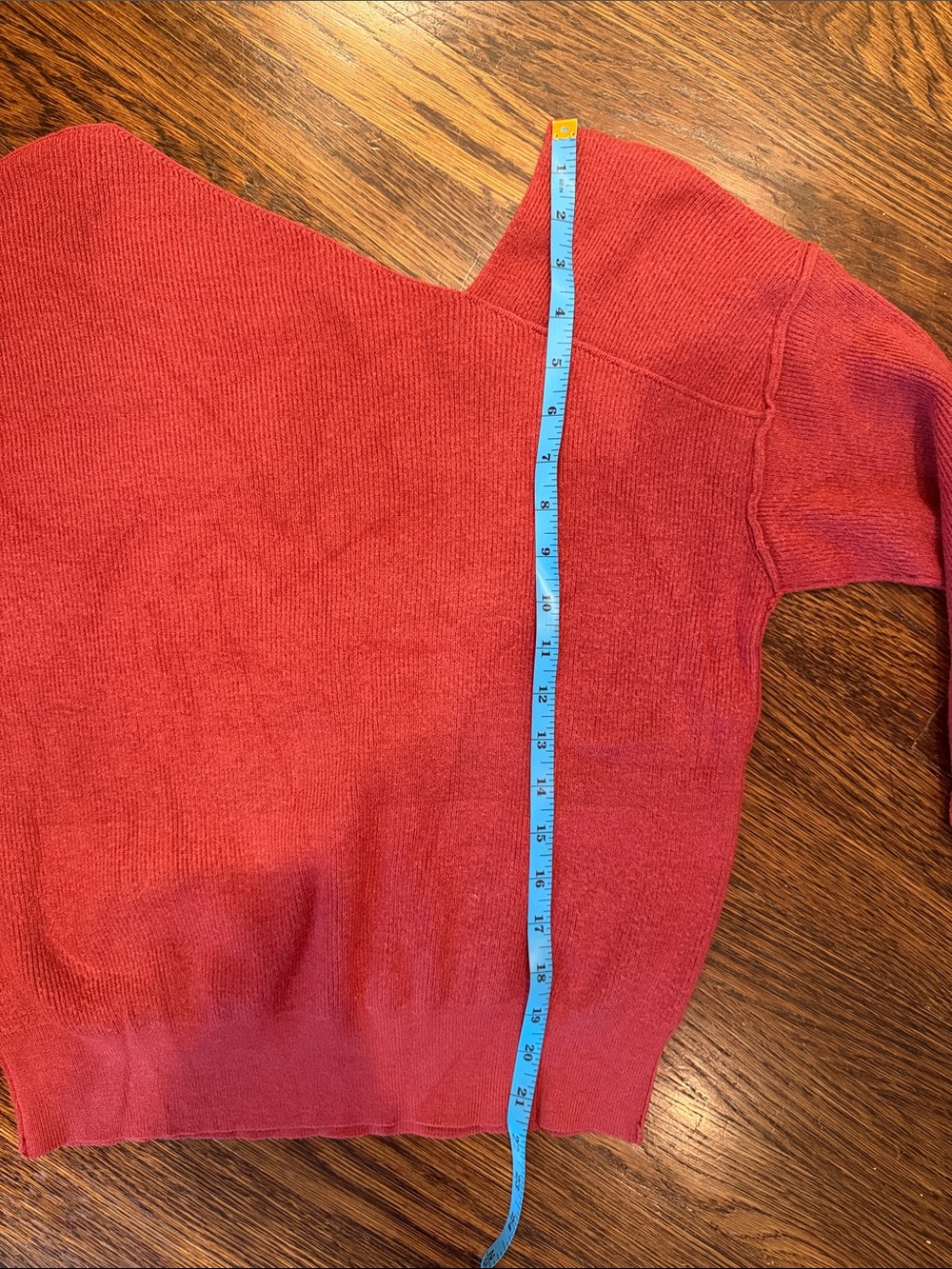 Line & Dot Off-the-Shoulder Asymmetrical Sweater in Rust Red - Picture 10 of 11